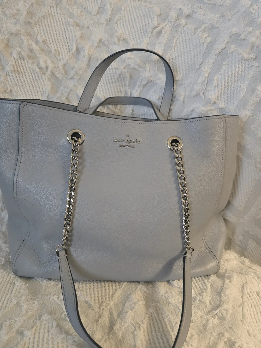 kate spade Light Gray Pebbled Leather Chain-Handle Tote